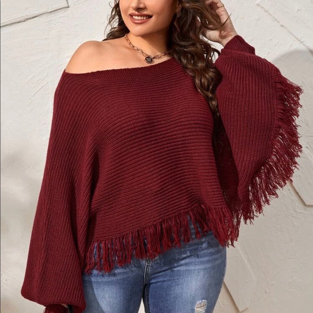 Fringe Poncho Sweater 2XL